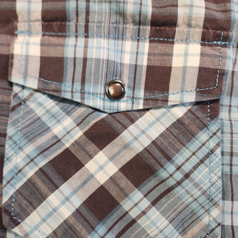 American Rag plaid blue and brown button up with pearl snaps Size M - Picture 3 of 4